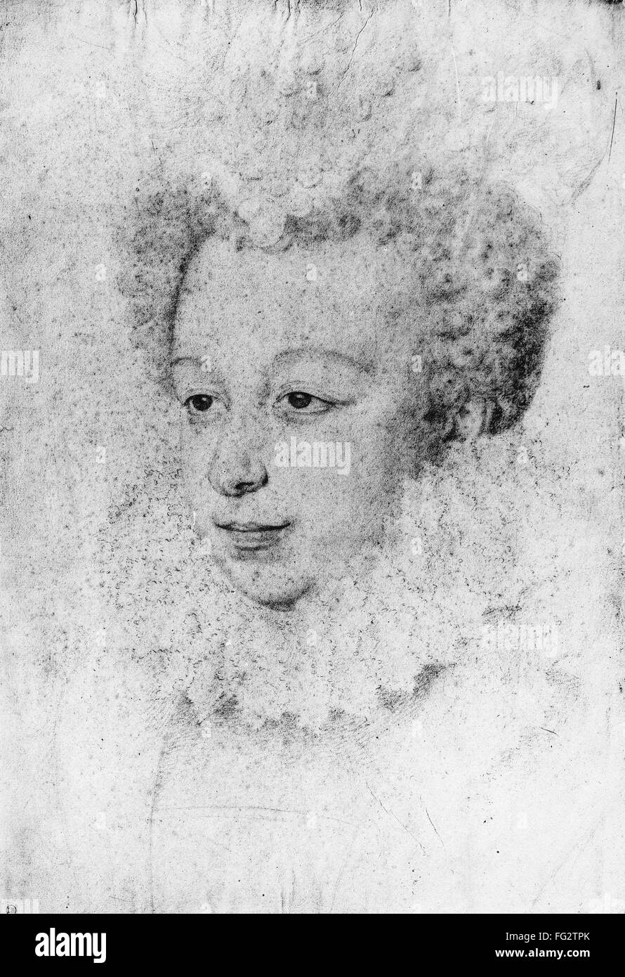 MARGARET OF VALOIS /n(1553-1615). Queen of King Henry IV of France. Contemporary Renaissance drawing by G. Dumonstier. Stock Photo