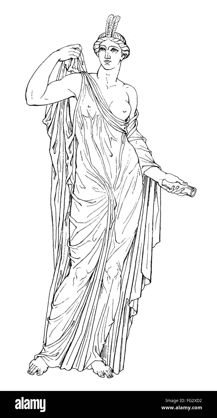 CLIO, MUSE OF HISTORY. /nLine drawing after an ancient statue. Stock Photo
