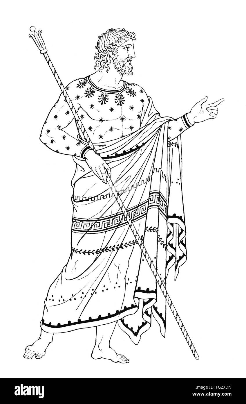 Roman Ruler Line ZEUS/JUPITER. /nGreek and Roman supreme ruler of the gods. Line drawing ...