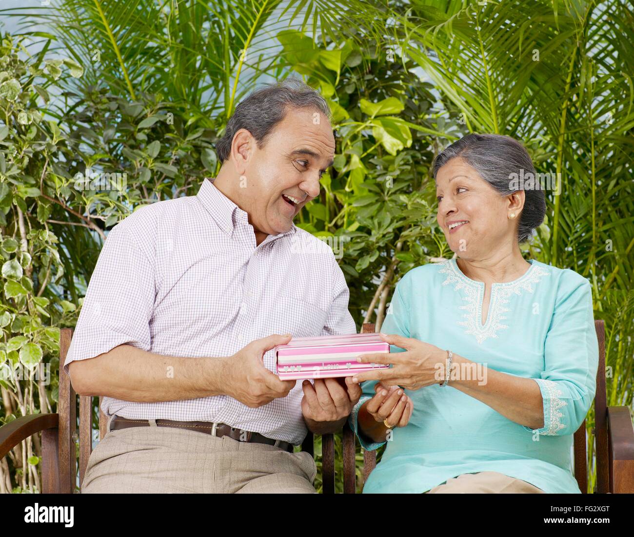 Old couple gift, senior man woman, senior husband wife, MR#702T,702S Stock Photo