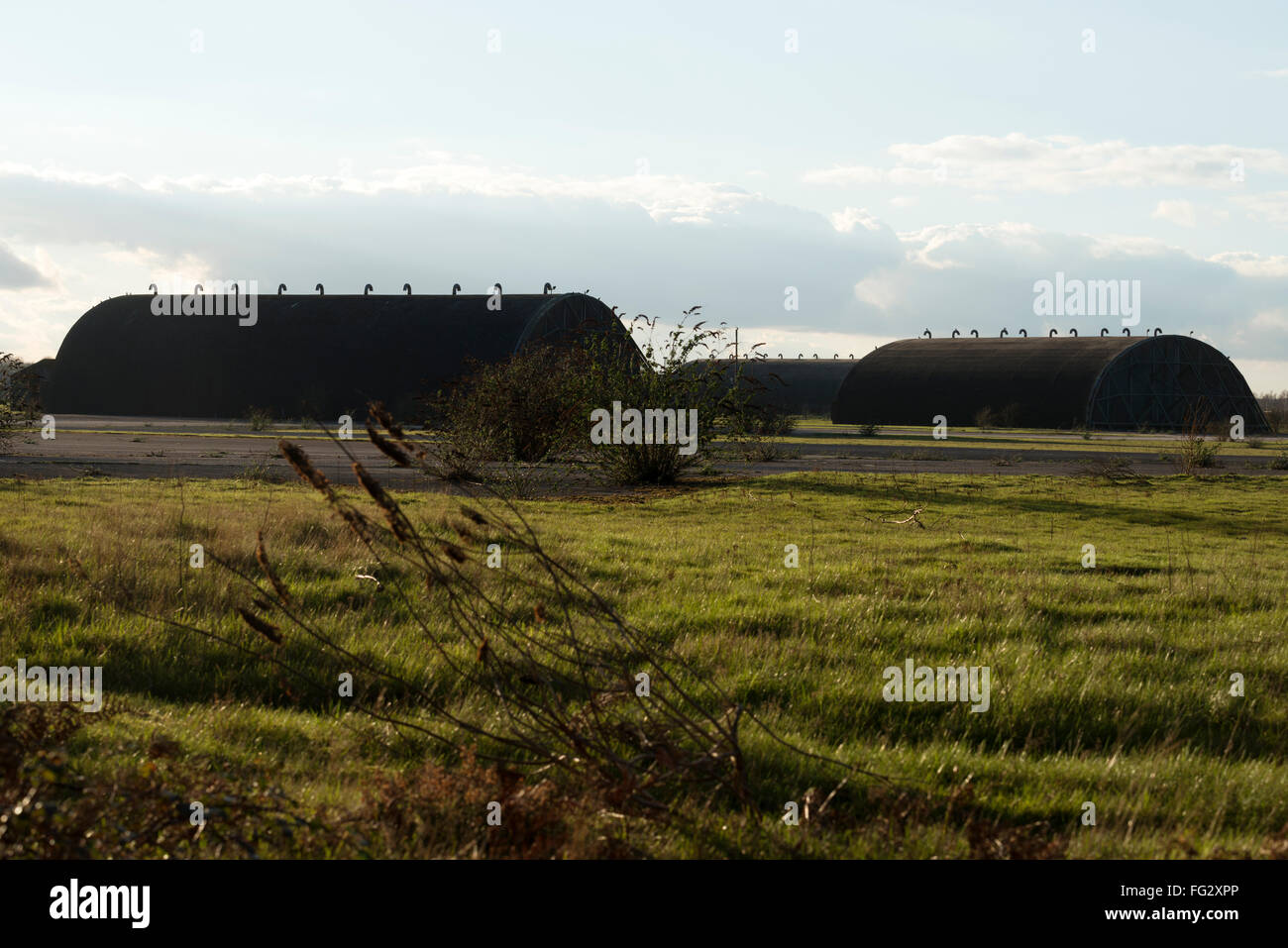 Woodbridge Airfield a former USAF base and now used by helicopter pilots to train landing and take offs from the runway Stock Photo