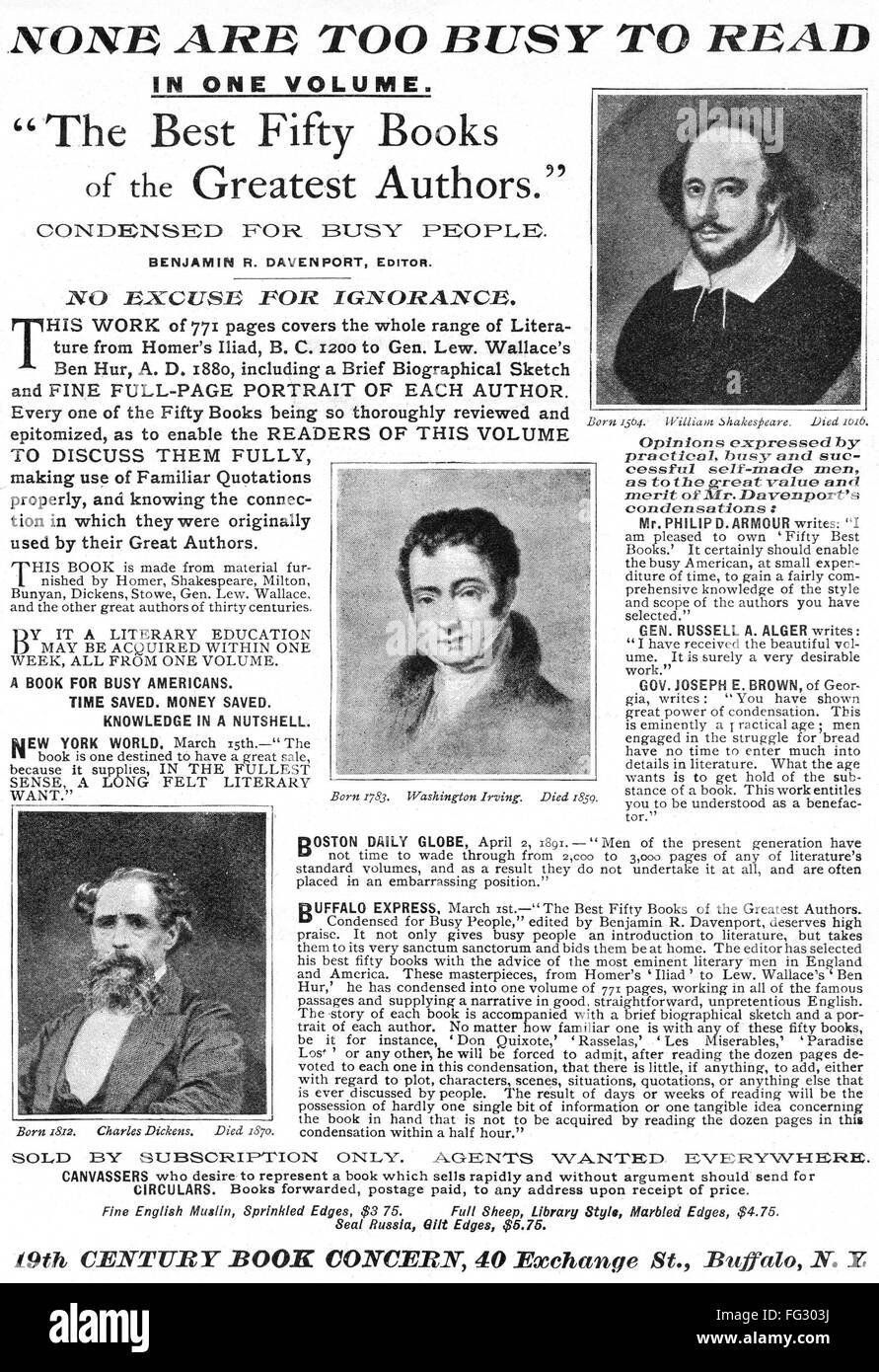 AD: ABRIDGED LITERATURE. /nAmerican magazine advertisement for an abridged  volume of the fifty greatest books in history, late 19th century Stock  Photo - Alamy
