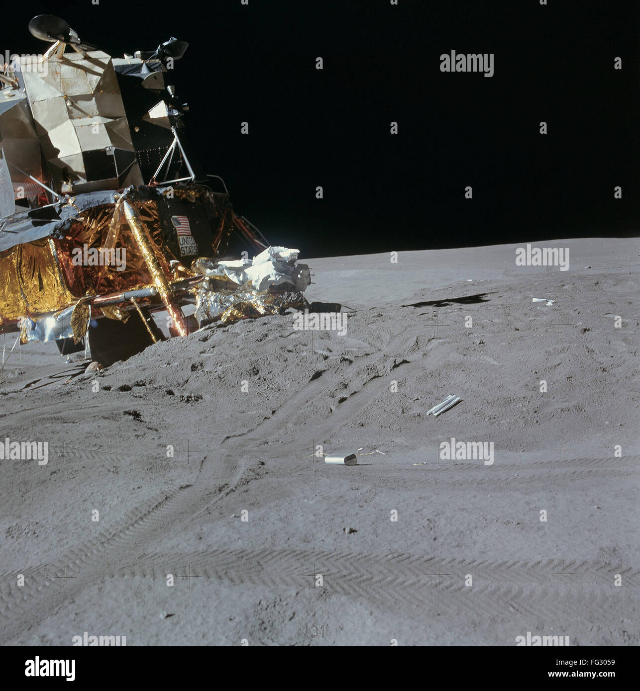 APOLLO 15: LUNAR MODULE. /nA partial view of the Apollo 15 Lunar Module ...
