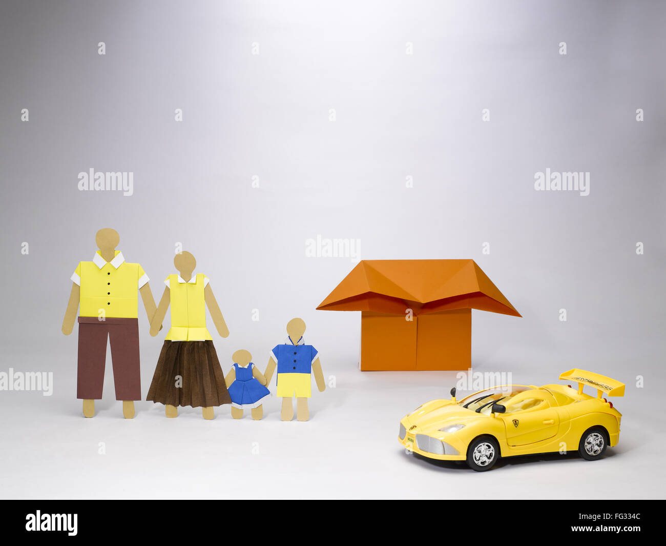 Origami Family Icon In Front Of House And Sport Car India