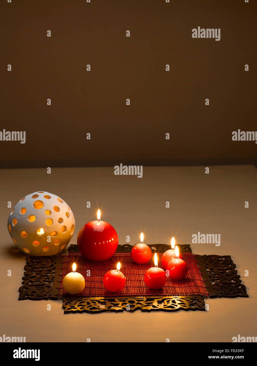 New style wax lamps decoration during diwali festival ; India Stock Photo