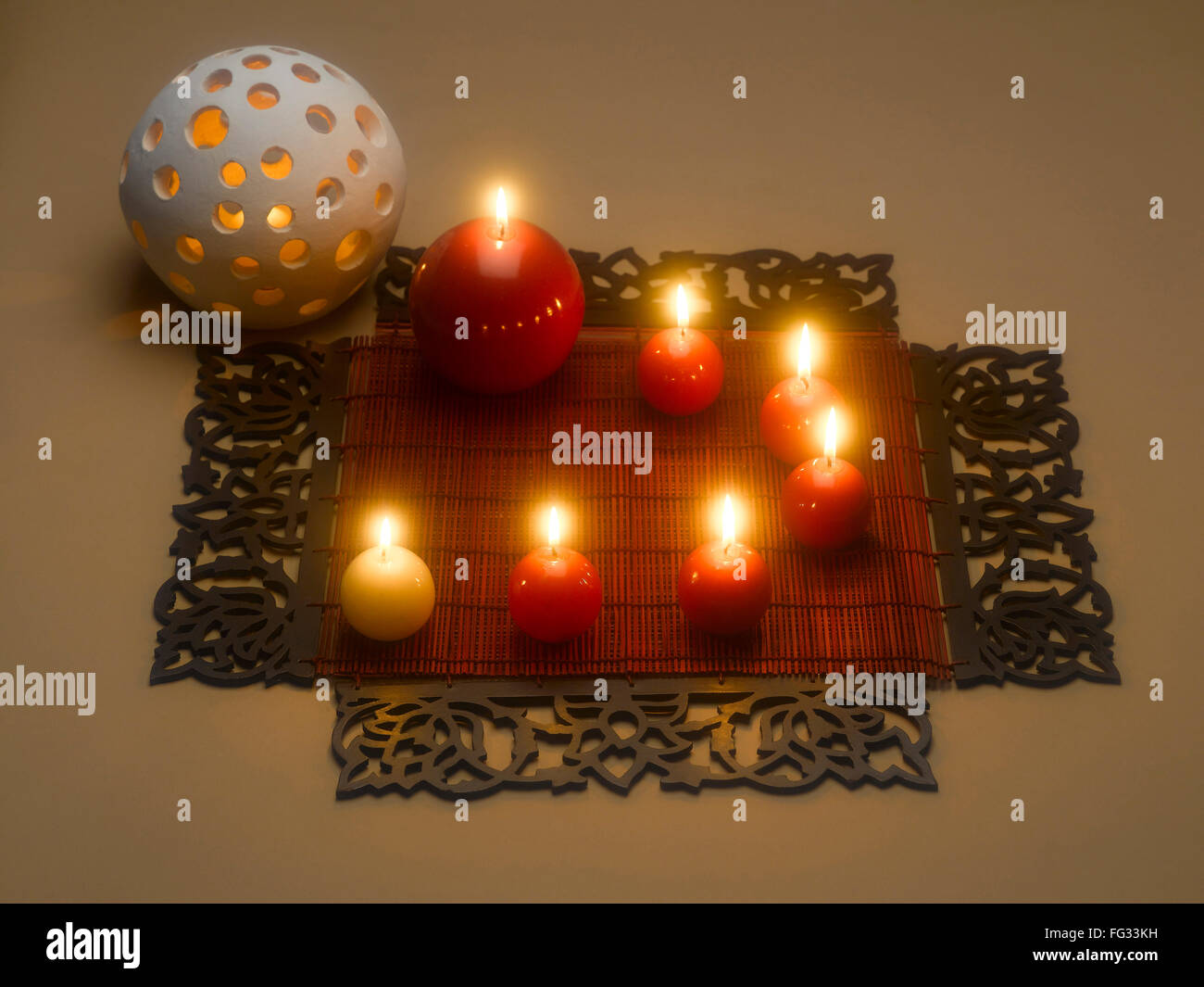 New style wax lamps decoration during diwali festival ; India Stock Photo