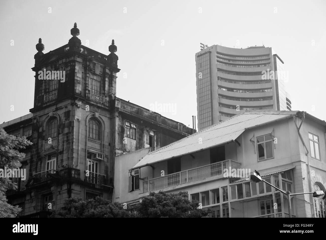 Old and new BSE Bombay Stock Exchange building Bombay Mumbai Maharashtra India Stock Photo