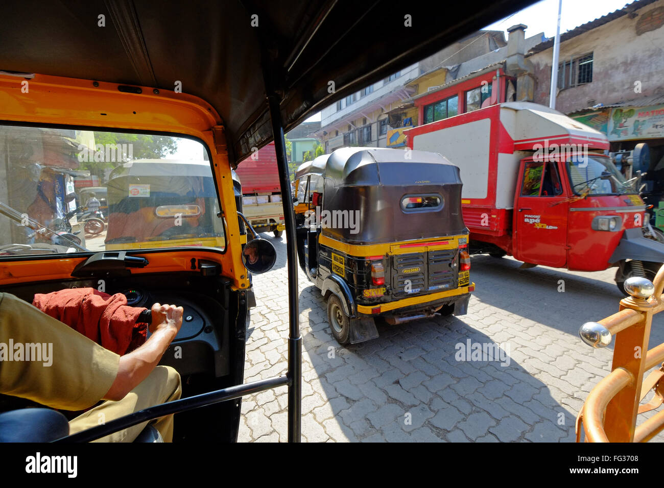 The view from a Mumbai auto-rickshaw Stock Photo