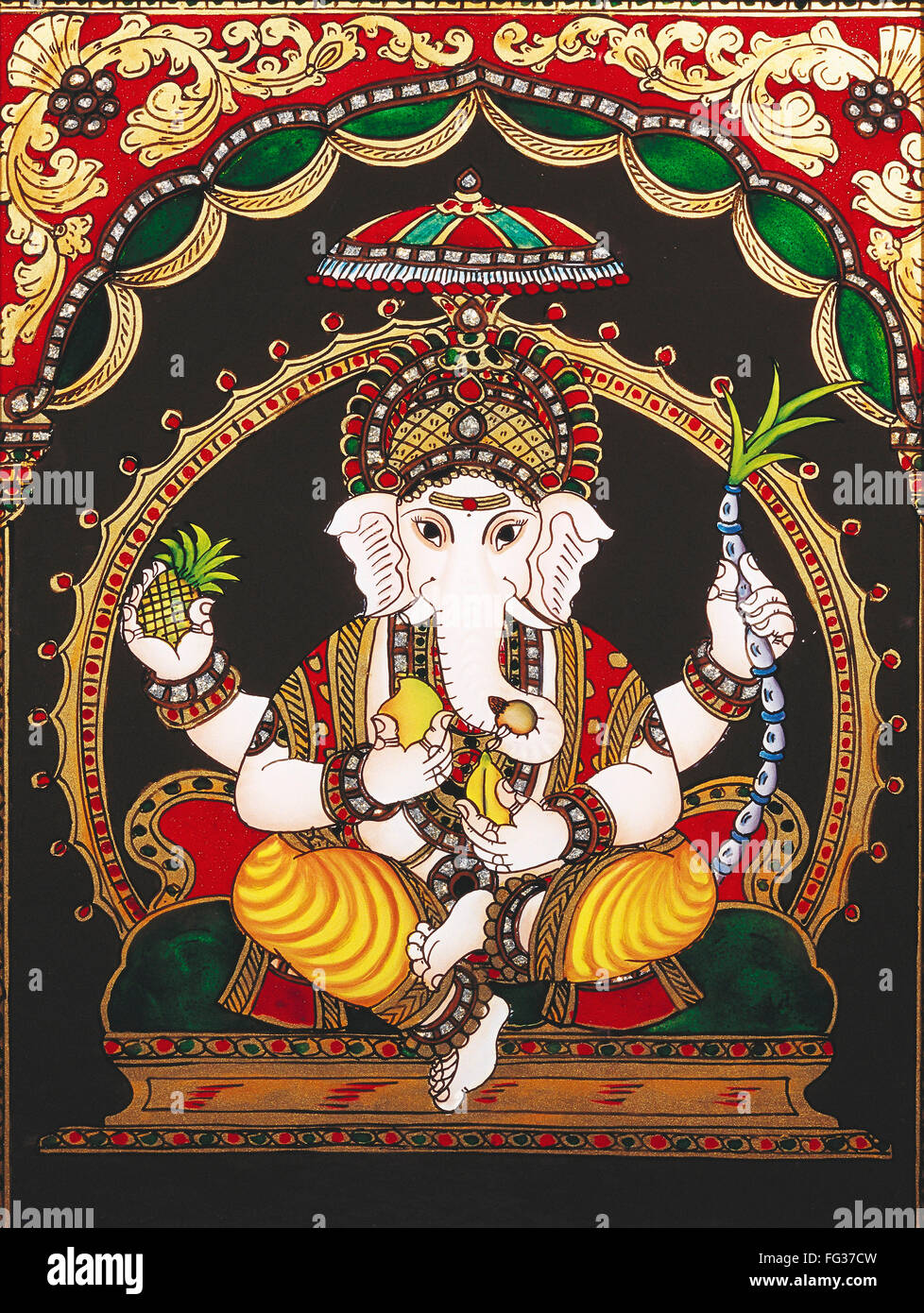Bala or childlike Ganpati thanjavur glass painting Stock Photo
