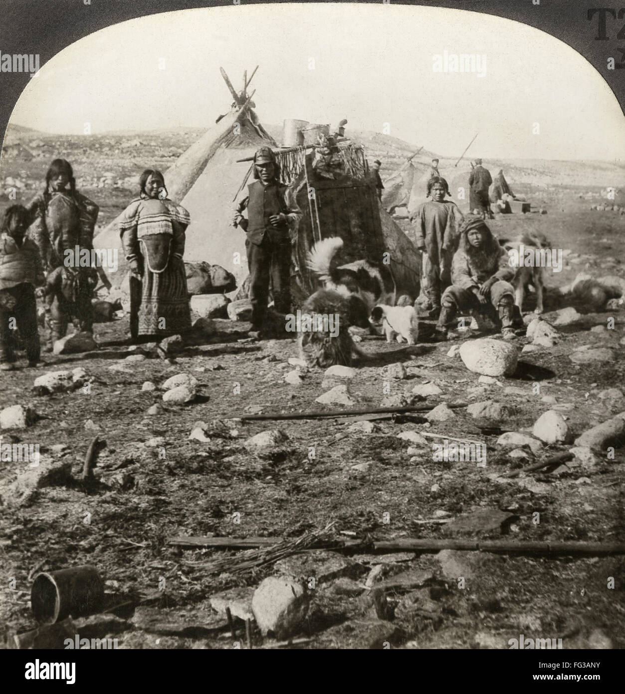 GREENLAND: INUIT, c1920. /n'Eskimos with summer tents, Greenland.' Stereograph, c1920. Stock Photo