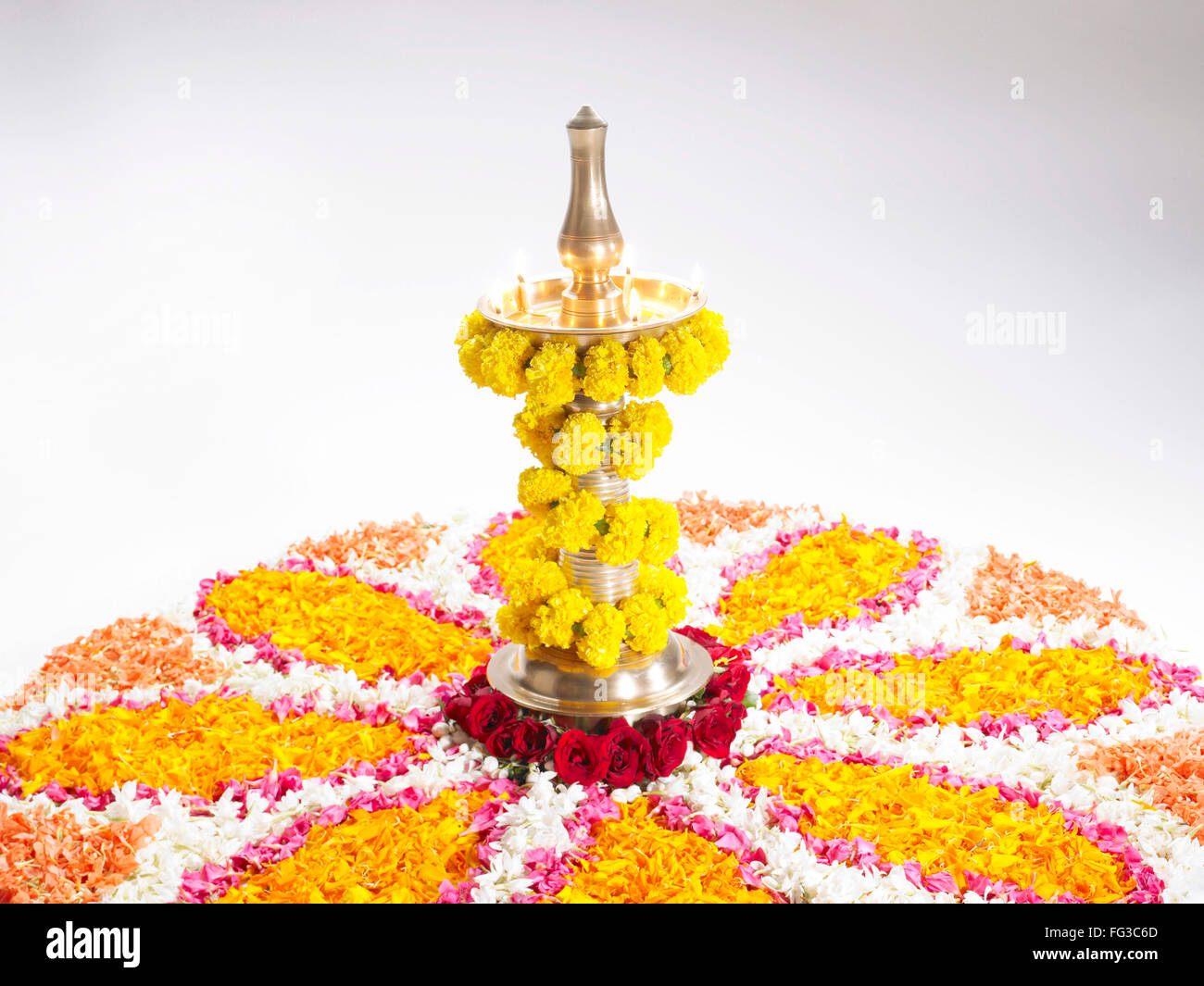 Onam festival, Hindu festival, oil lamp, brass lamp, rangoli, concept