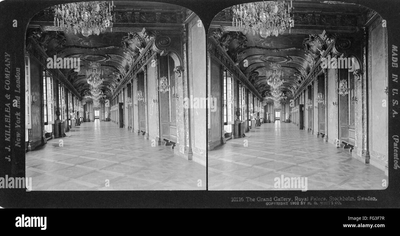 STOCKHOLM: ROYAL PALACE. /nThe Grand Gallery at the Royal Palace in Stockholm, Sweden. Stereograph, 1902. Stock Photo