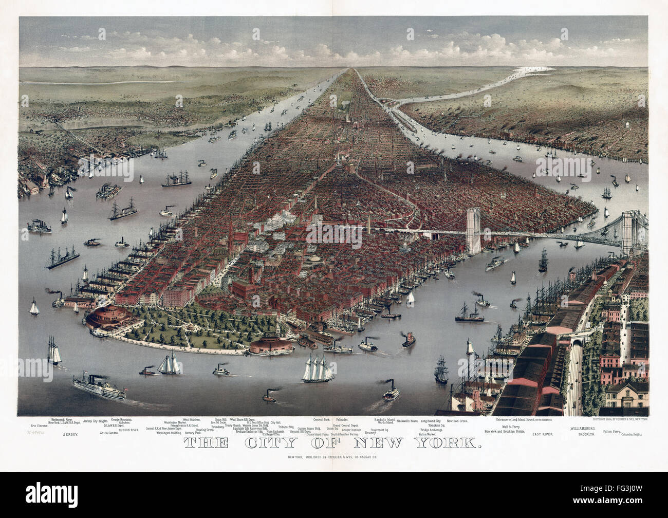 NEW YORK CITY, 1884. /nBird'seye view of New York and parts of