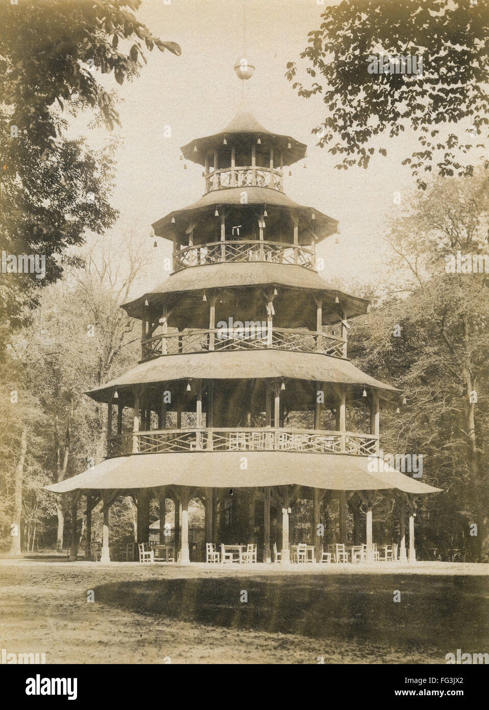 MUNICH ENGLISH GARDEN./nThe Chinese Tower (Chinesischer Turm) in the