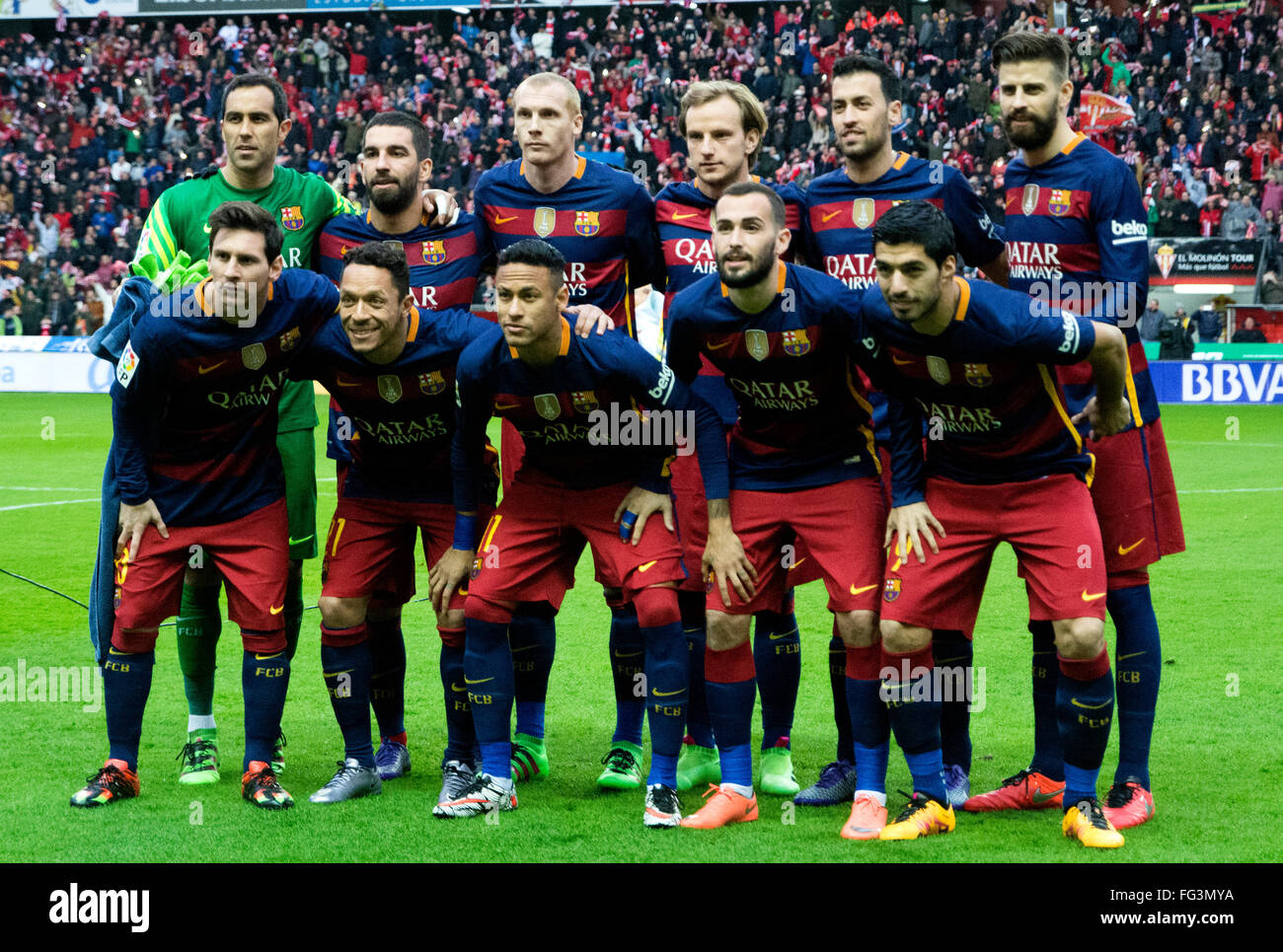 Gijon, Spain. 17th February, 2016. Initial team of FC Barcelona Stock ...