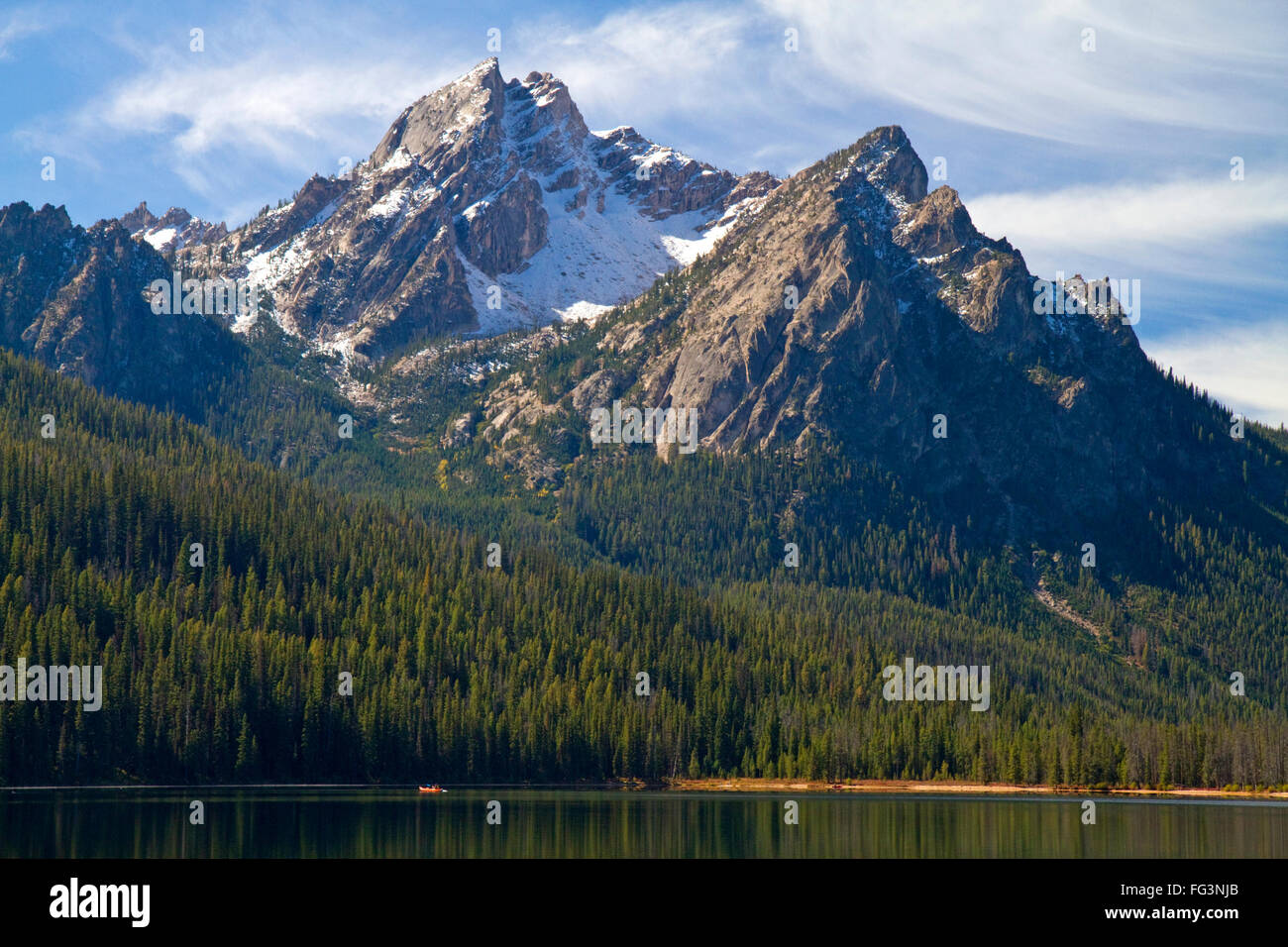 Stanley Lake at the base of McGown Peak in the Sawtooth Mountains near Stanley, Idaho, USA. Stock Photo