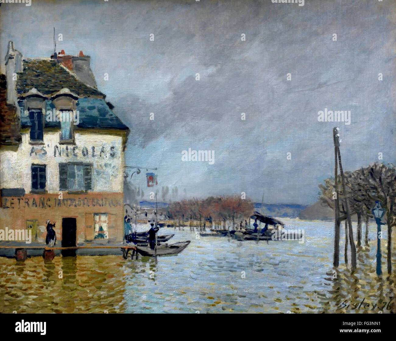 L’INONDATION À PORT MARLY - FLOOD IN PORT MARLY ALFRED SISLEY (1839 - 1899)  British / French Impressionist France Stock Photo