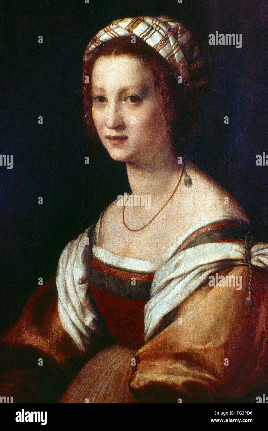DEL SARTO: WIFE, c1514. /nPortrait of Lucretia di Baccio del Fede, wife of the painter, by Andrea del Sarto. Oil on wood, c1514. Stock Photo