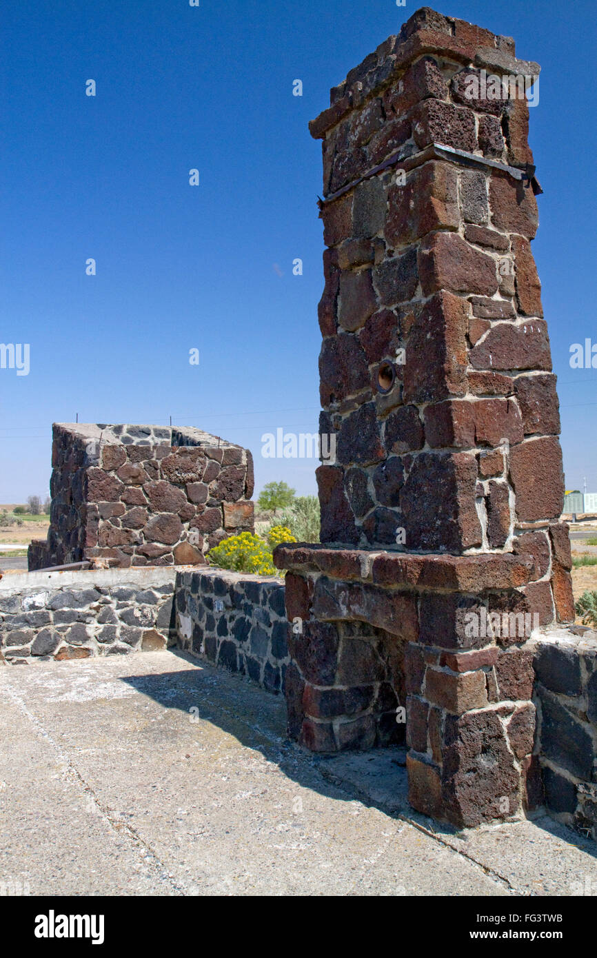Rock fireplace at the entrance to the Minidoka Internment National Monument located in Jerome County, Idaho, USA. Stock Photo