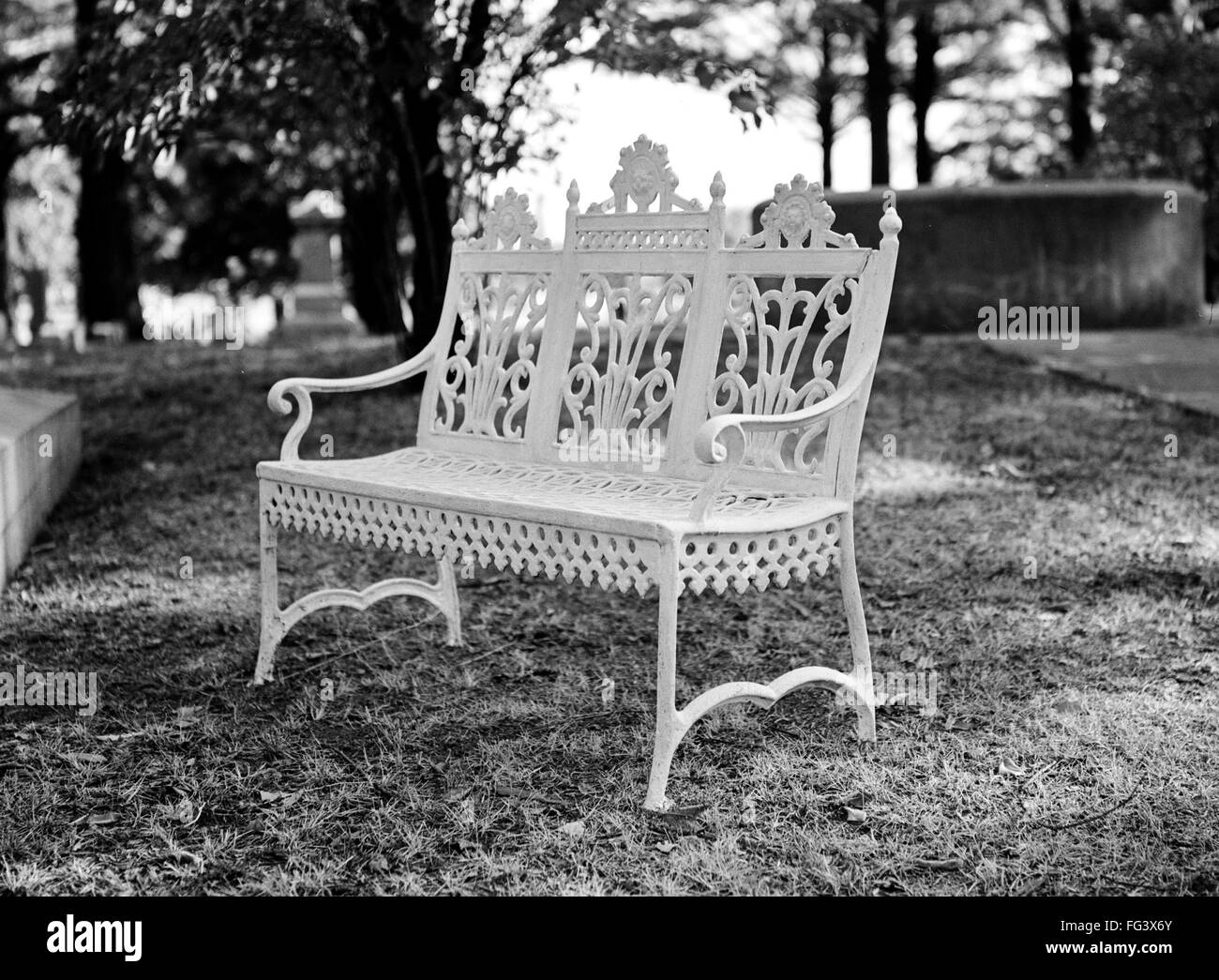 MISSOURI BENCH, 1936. /nA bench in Walnut Grove Cemetery in Boonville