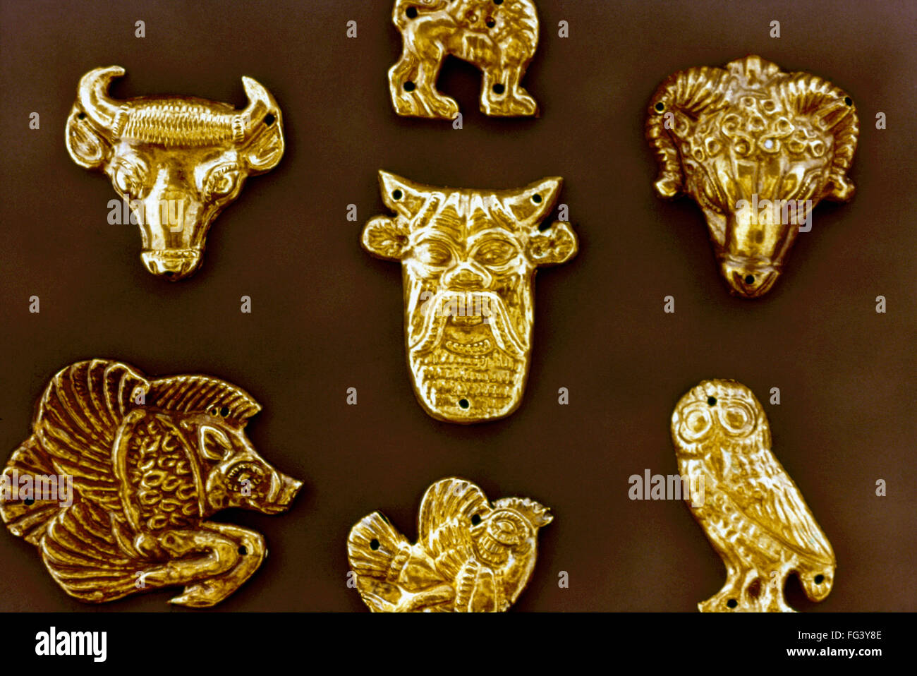 SCYTHIAN ORNAMENTS. /nScythian gold clothing ornament plaques in the shape of animals, 1st millenium B.C. Stock Photo