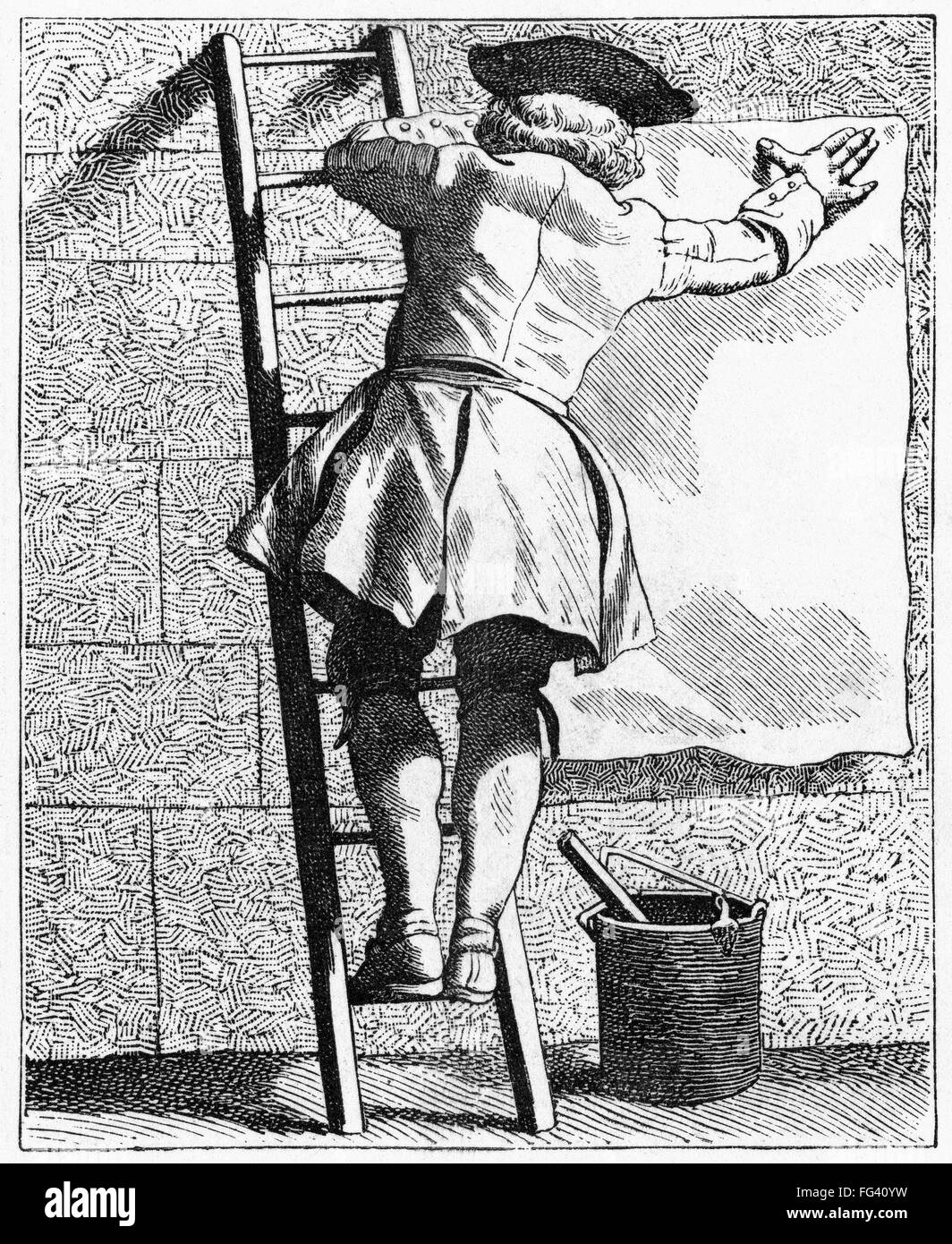 PARIS: AFFICHEUR, c1740. /nA man hanging posters in Paris, France. Engraving, 1875, after an etching by EdmΘ Bouchardon, c1740. Stock Photo