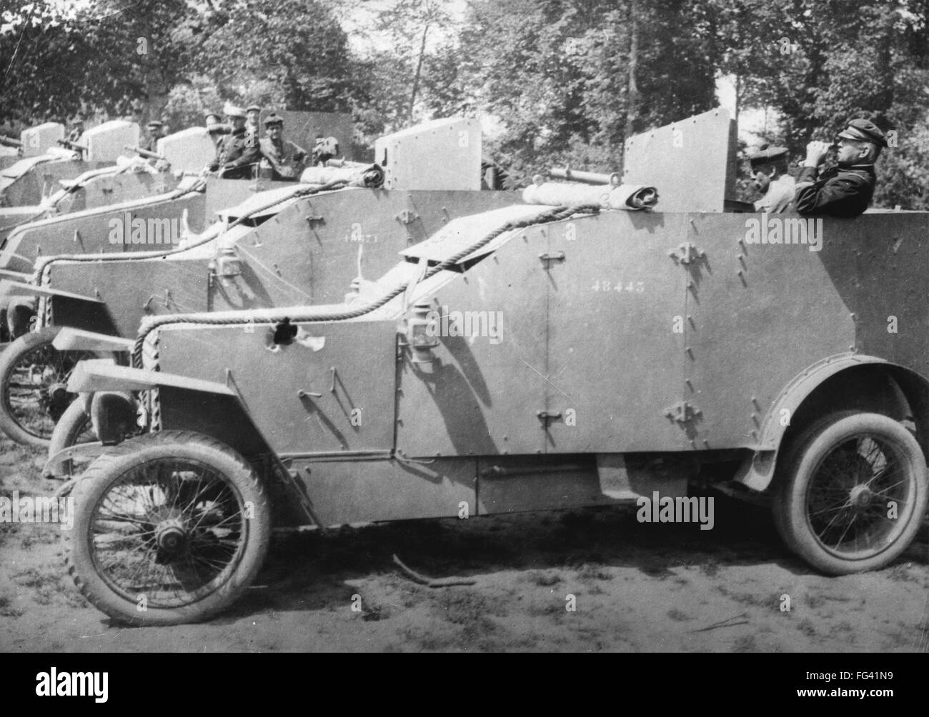 WWI ARMORED CAR, c1915. /nA row of armored cars. Photograph, c1915