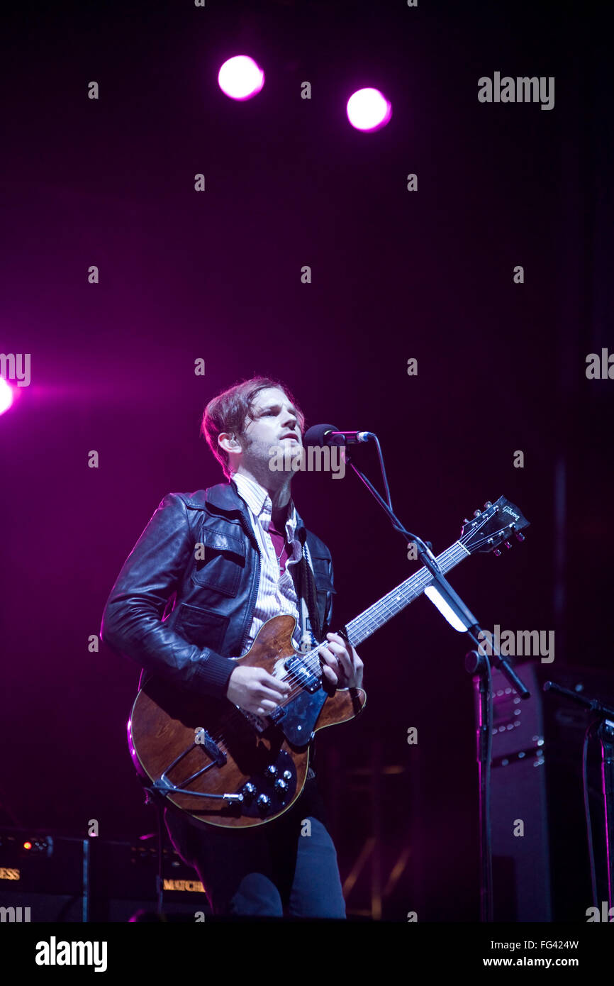 The Kings of Leon performing on the Pyramid stage at the Glastonbury Festival 2008, Somerset