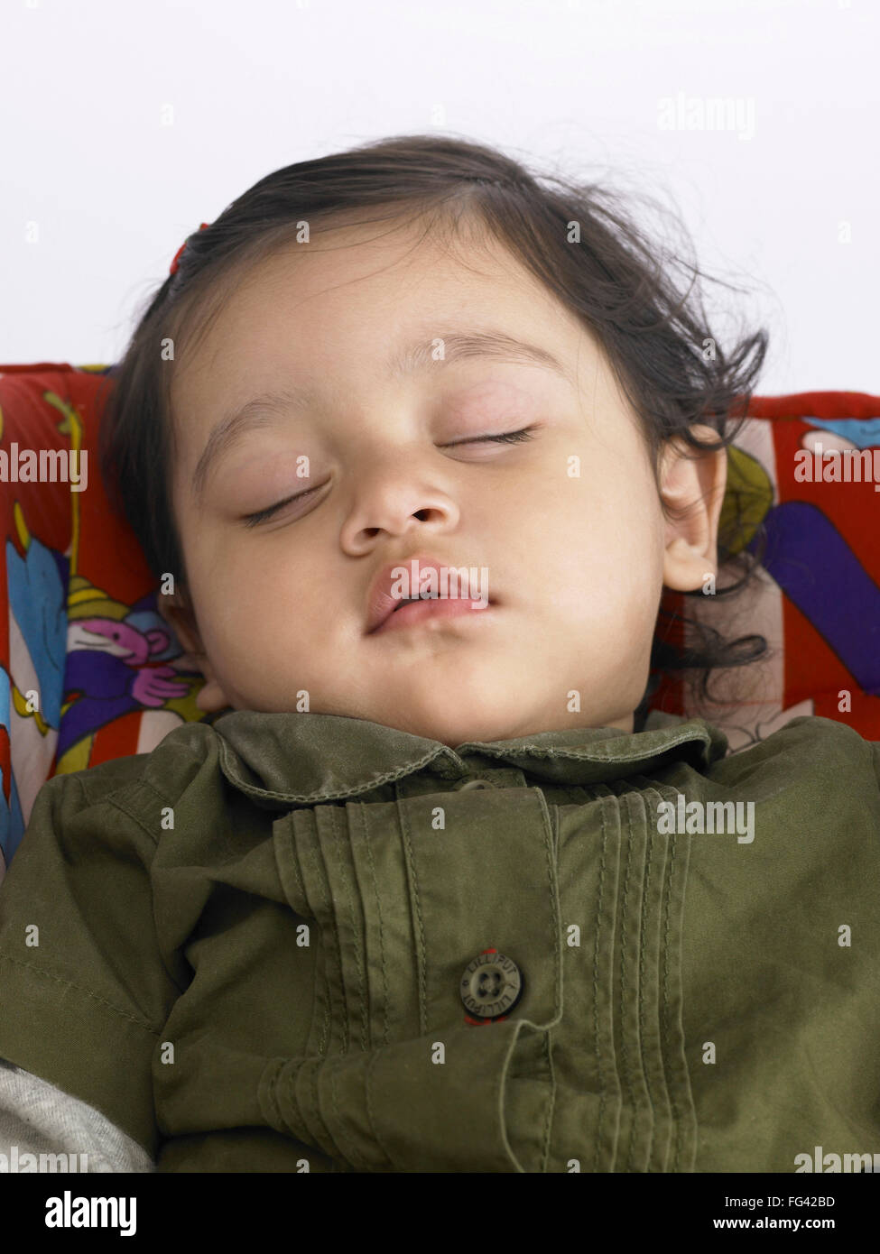 baby girl sleeping in chair MR702O Stock Photo Alamy