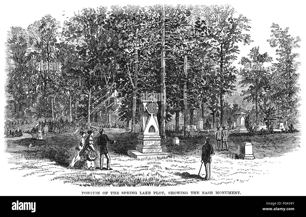 WOODLAWN CEMETERY, 1869. /nThe Spring Lake plot, with the Nash monument