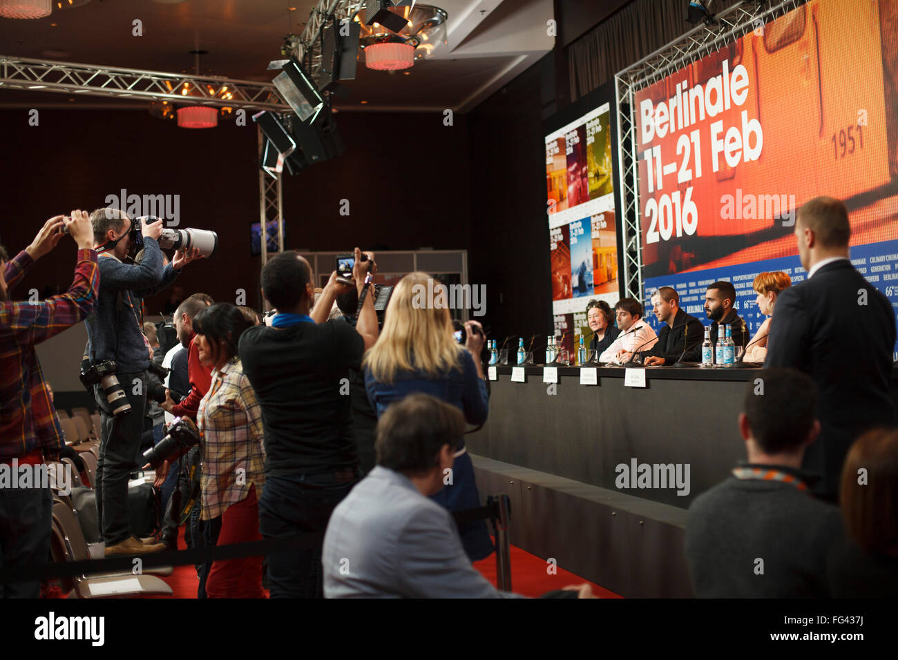 Berlin, Germany. 17th February, 2016. Producer Christine Vachon,Producer David Hinojosa,Actor Nick Jonas and Director Andrew Neel at the 'Goat' Press Conference during the 66th Berlinale International Film Festival Berlin Credit:  Odeta Catana/Alamy Live News Stock Photo