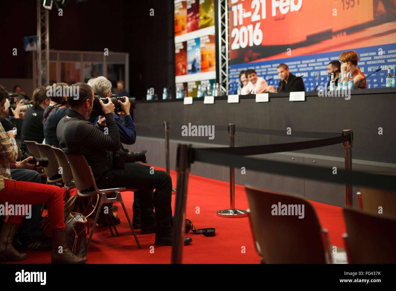 Berlin, Germany. 17th February, 2016. Producer Christine Vachon,Producer David Hinojosa,Actor Nick Jonas and Director Andrew Neel at the 'Goat' Press Conference during the 66th Berlinale International Film Festival Berlin Credit:  Odeta Catana/Alamy Live News Stock Photo