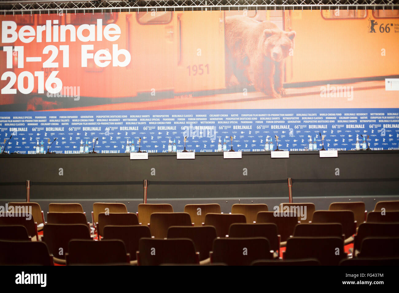 Berlin, Germany. 17th February, 2016. Empty Press Conference Hall of Berlinale 2016 in a break Credit:  Odeta Catana/Alamy Live News Stock Photo