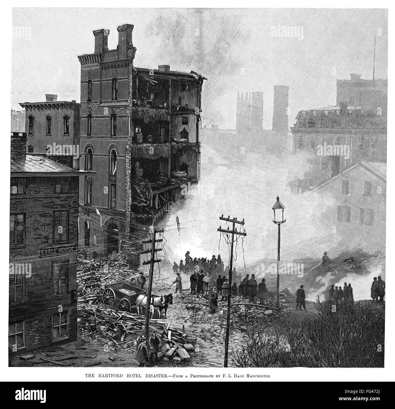 HOTEL EXPLOSION, 1889. /nThe aftermath of the boiler explosion at the Park Central Hotel in