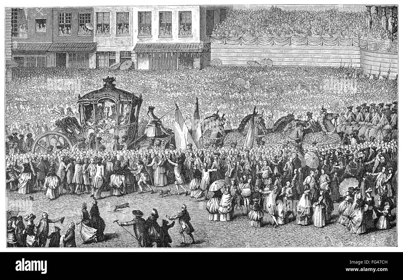 FRANCE: ROYAL PROCESSION. /nThe grand carriages of the court in 1782. Engraving after Moreau, c1875. Stock Photo