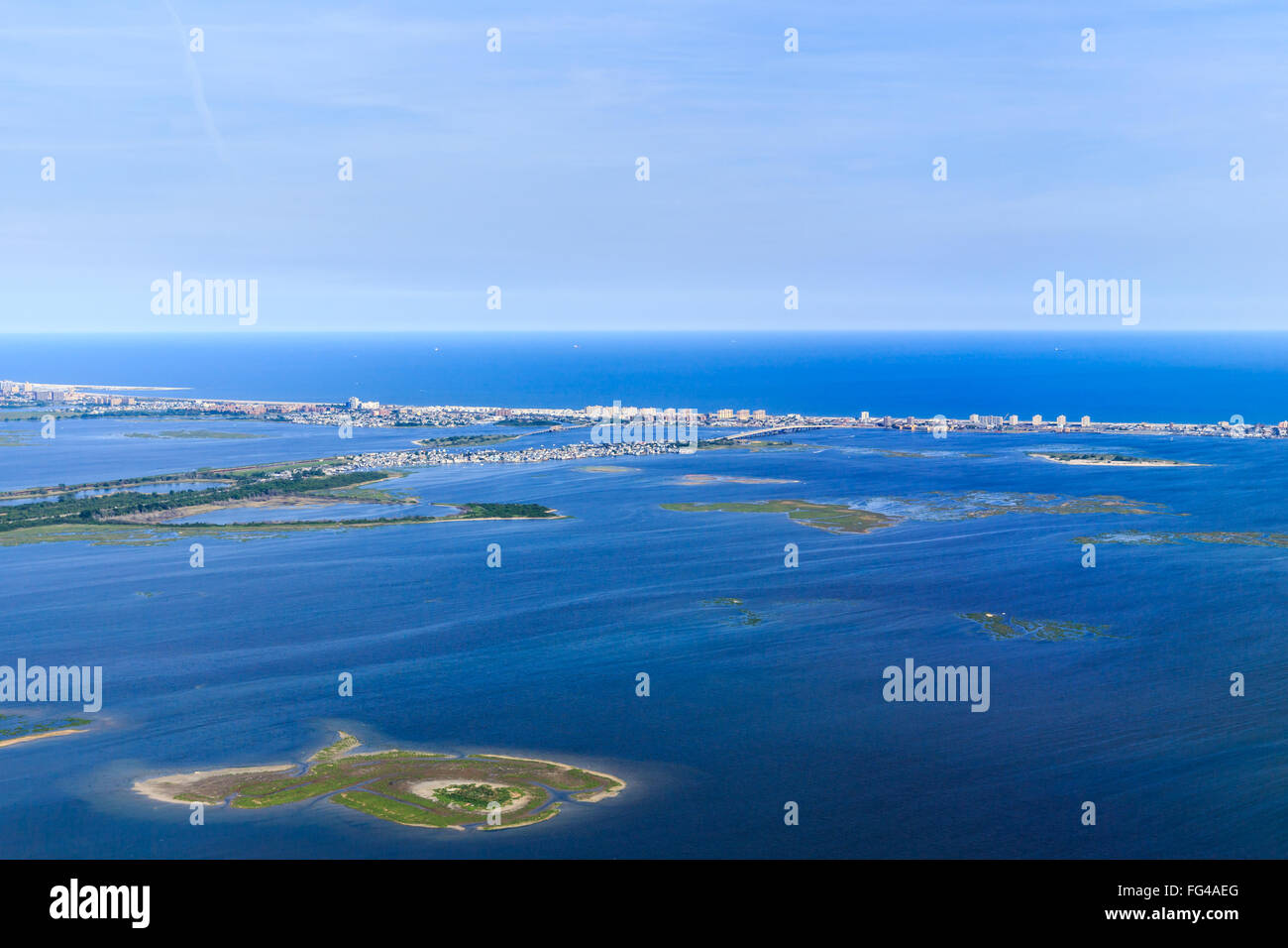 Aerial view of Jamaica Bay on approach to New York City Stock Photo