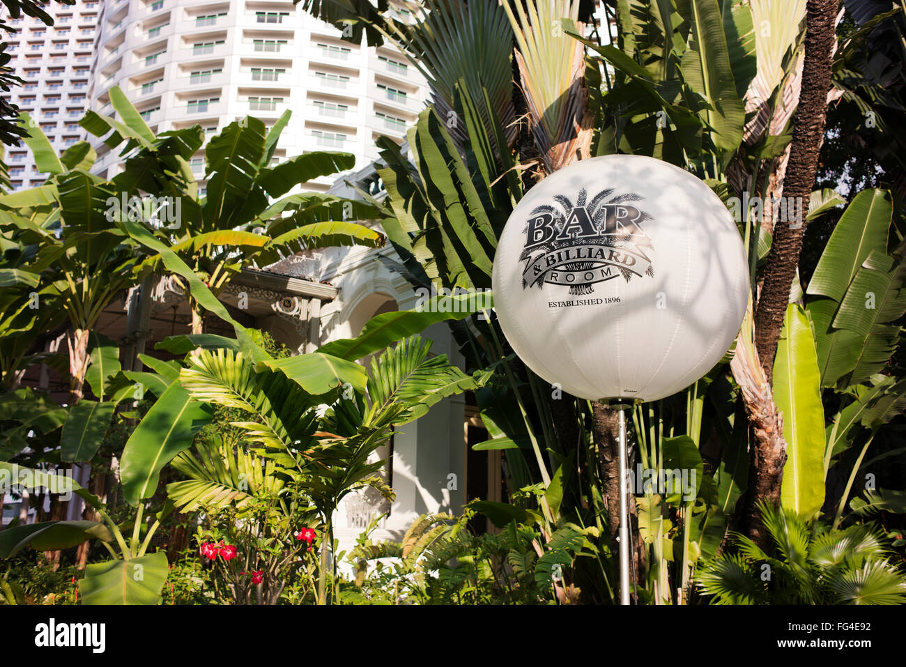 Entrance to the Bar and Billiard Room at the Raffles Hotel, Singapore. Stock Photo