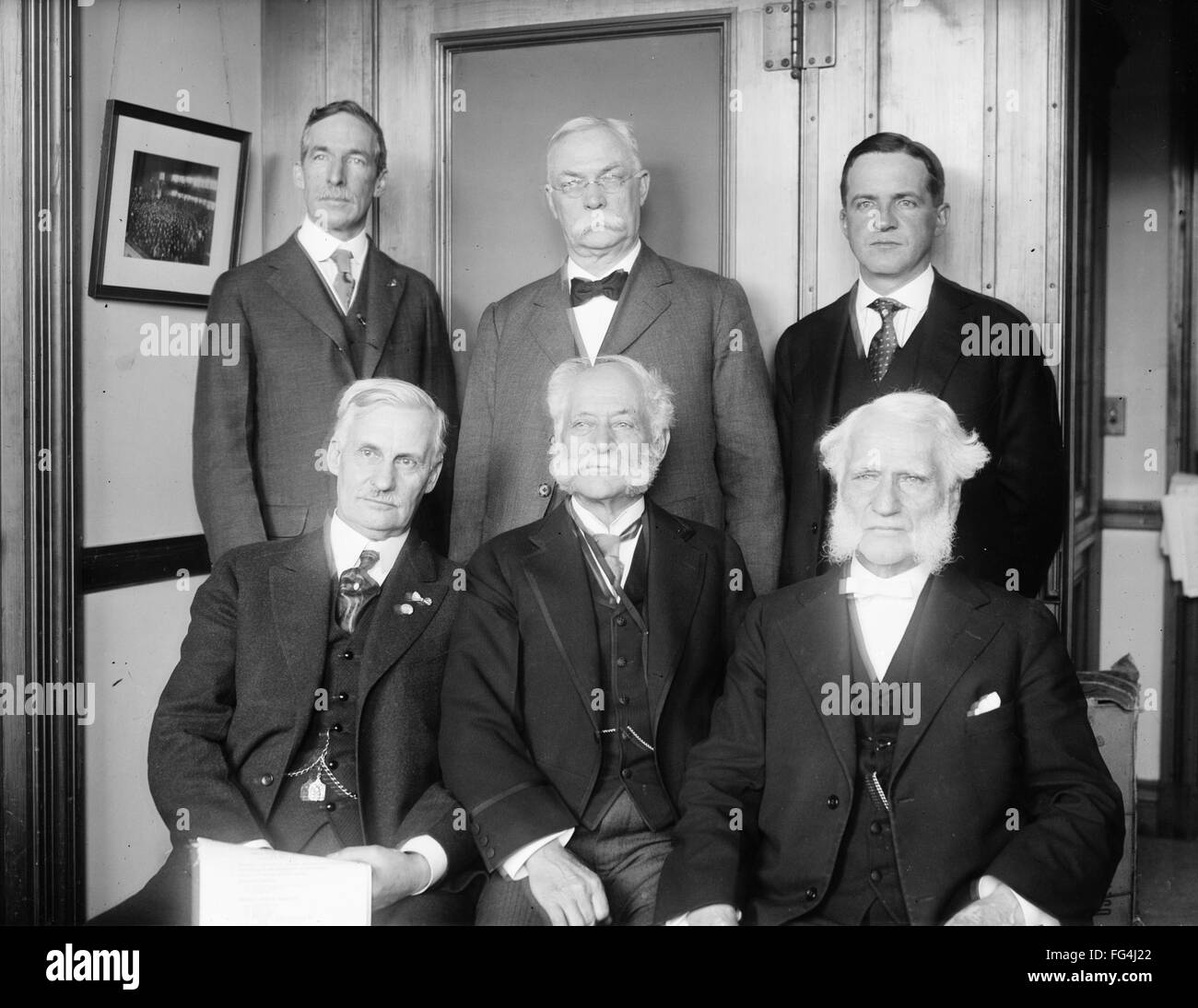 HENRY J. HEINZ (1844-1919). /nAmerican businessman and founder of the H.J. Heinz Company. Seated center, with Marion Lawrence and Bishop Joseph Crane Hartzell; back row: F.L. Brown, S.P. Leet, Reverend J.G. Holdcroft. Photograph, c1915. Stock Photo