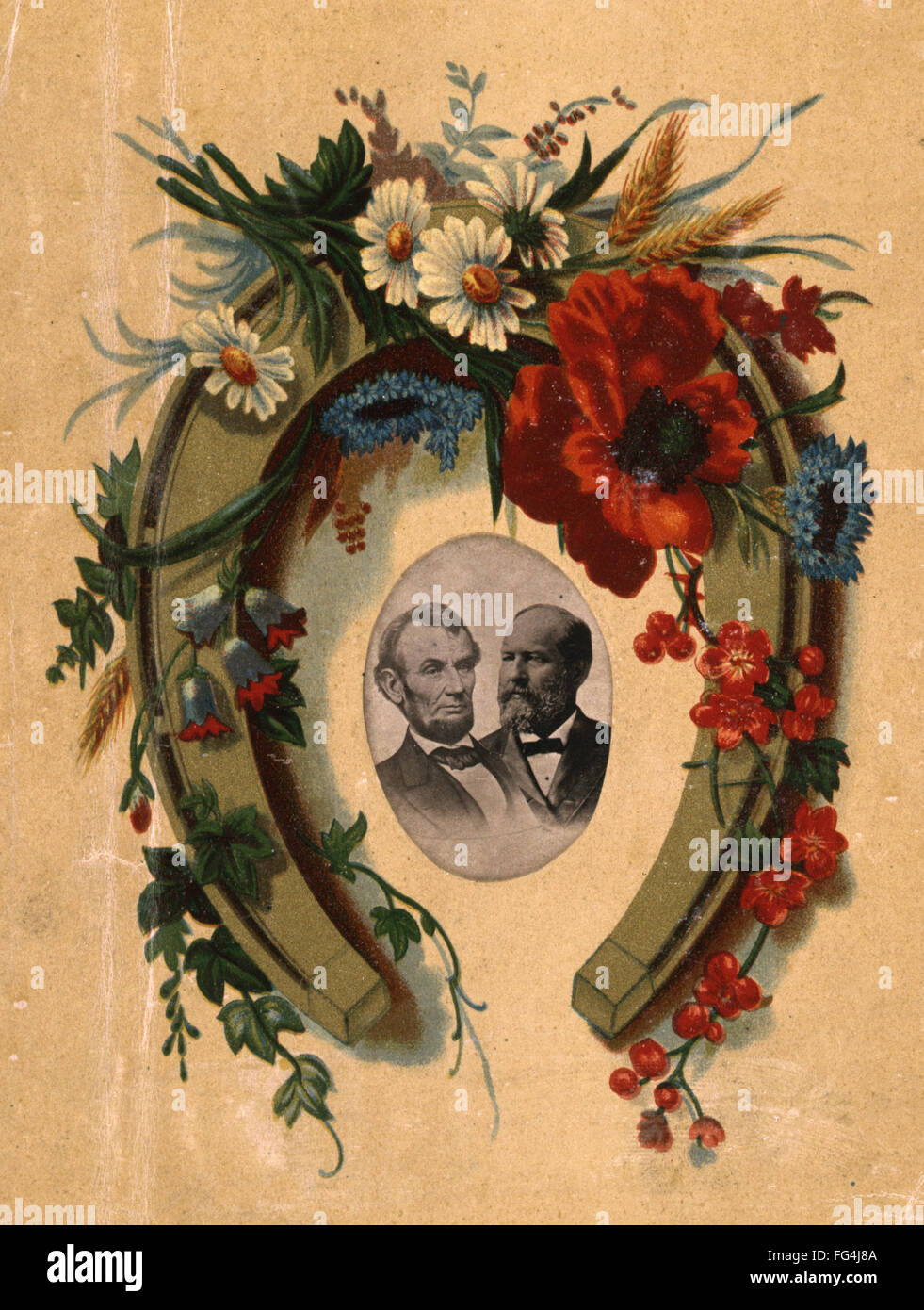 LINCOLN AND GARFIELD. /nMemorial card for assassinated presidents Abraham Lincoln and James Garfield, c1881. Stock Photo
