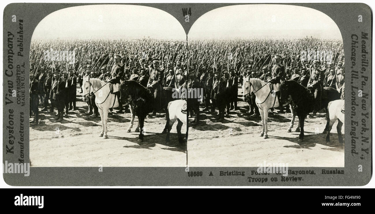 WORLD WAR I: RUSSIAN ARMY. /nRussian troops on review during World War I. Stereograph, 1914-1918. Stock Photo