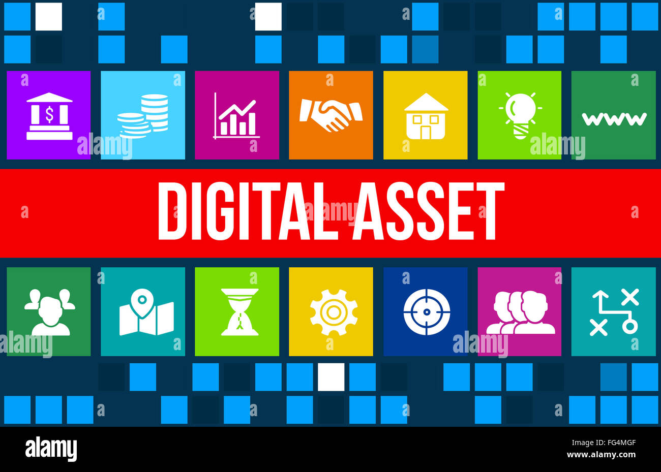 Digital asset concept image with business icons and copyspace Stock