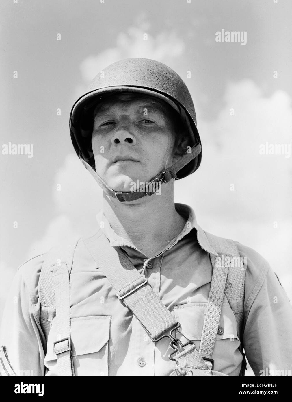 PARATROOPER, 1942. /nPortrait of a U.S. Army paratrooper. Photograph by Arthur Rothstein, 1942. Stock Photo