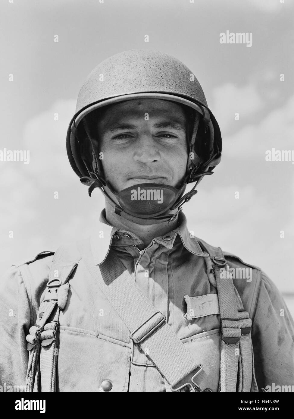 PARATROOPER, 1942. /nPortrait of a U.S. Army paratrooper. Photograph by Arthur Rothstein, 1942. Stock Photo