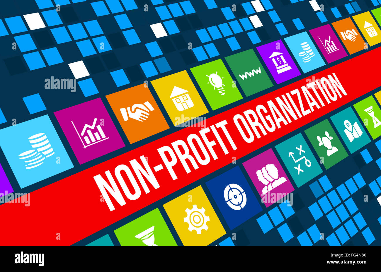 Non-profit organization  concept image with business icons and copyspace. Stock Photo