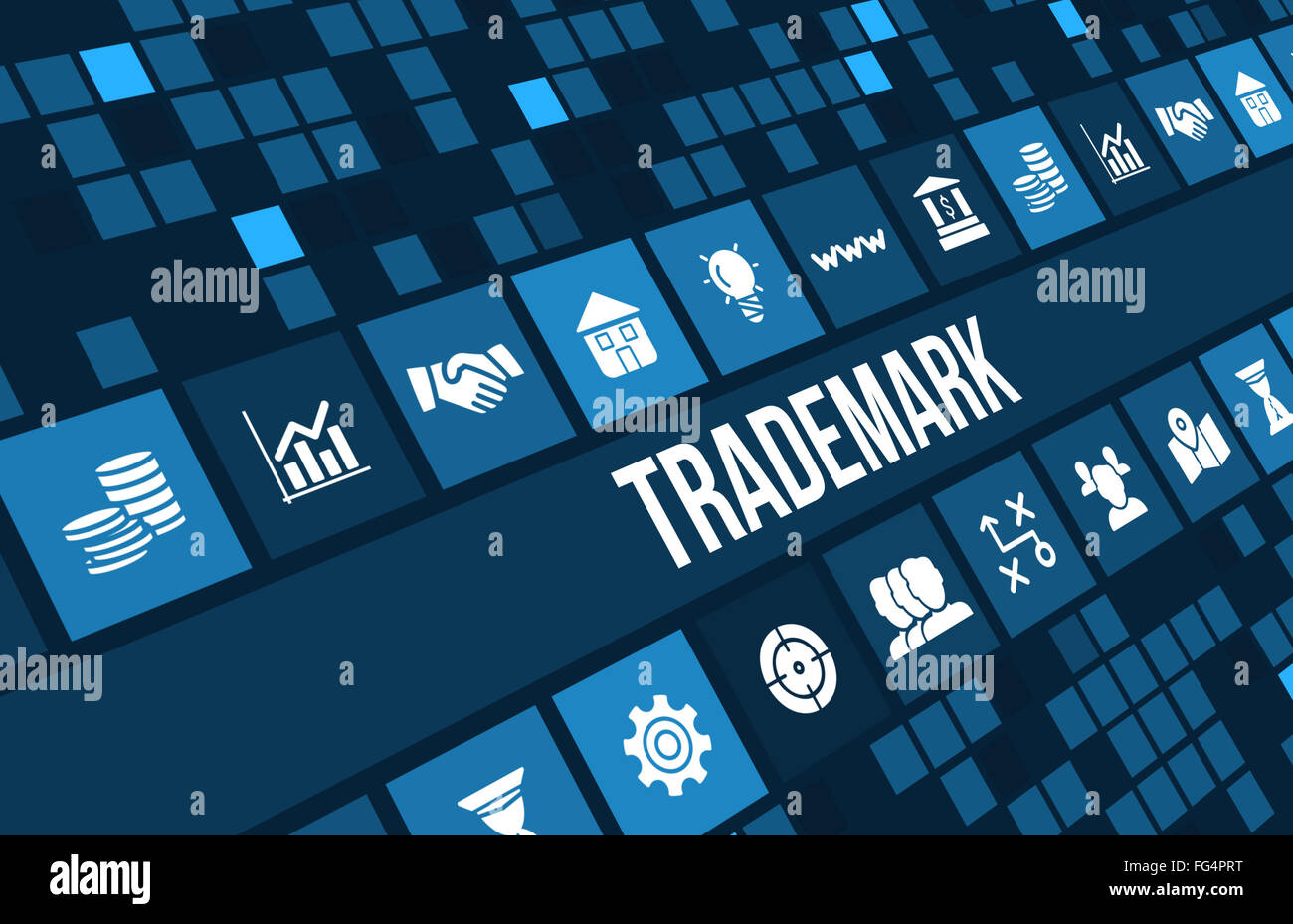 Trademark  concept image with business icons and copyspace. Stock Photo