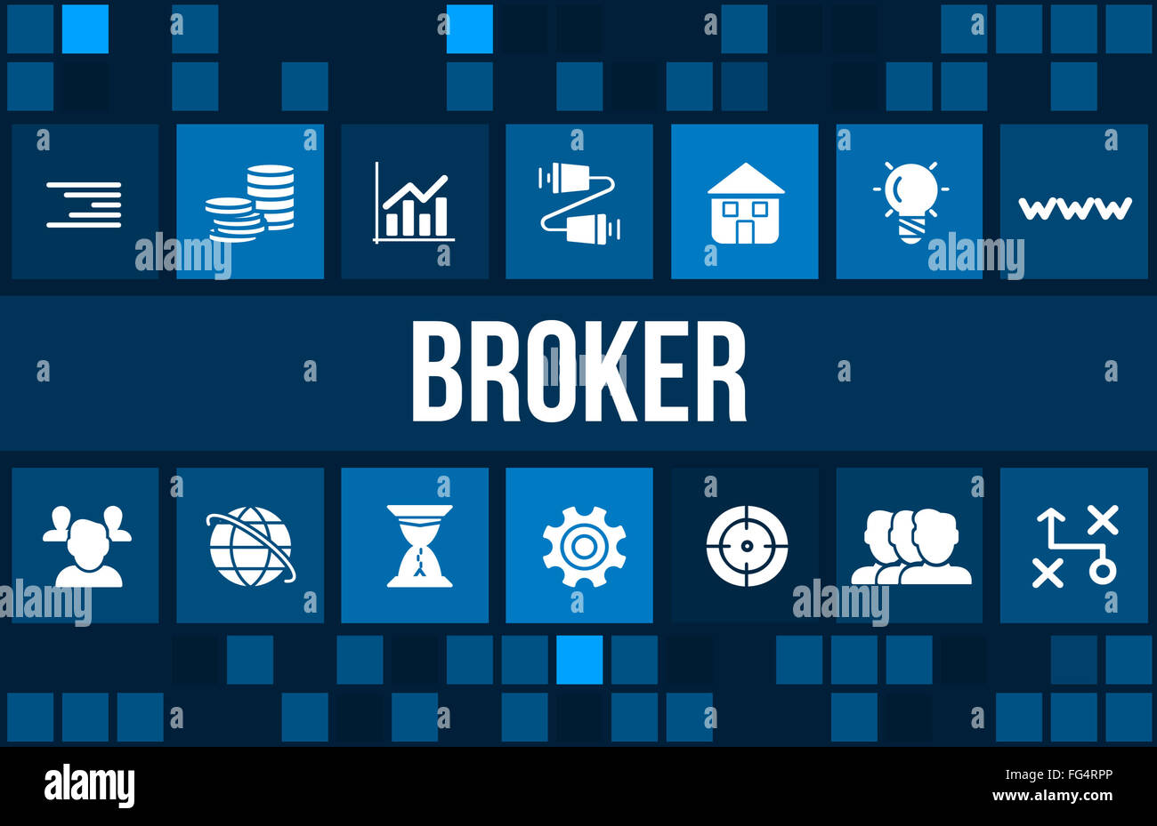 Broker concept image with business icons and copyspace Stock Photo - Alamy