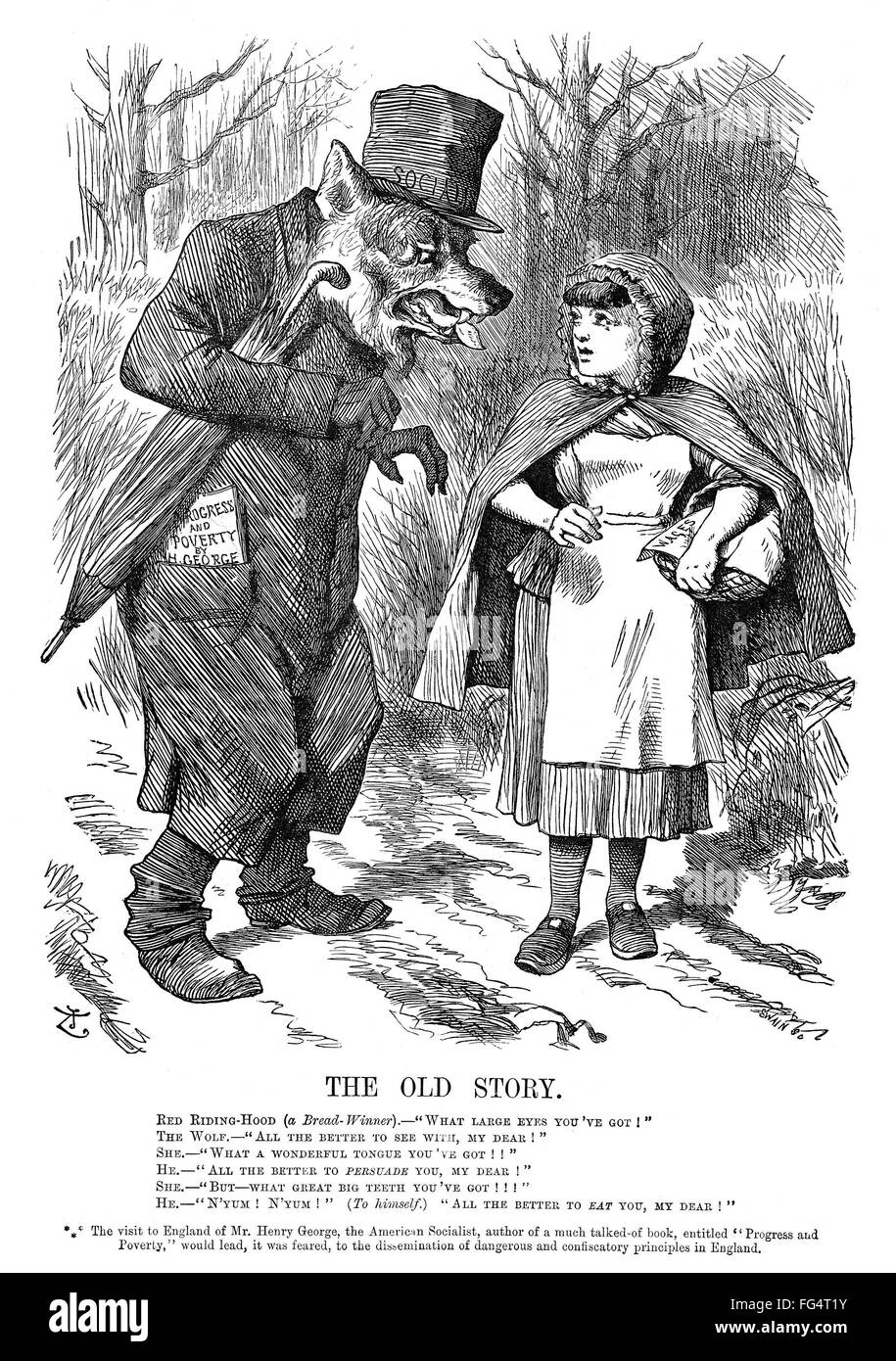CARTOON: SOCIALISM, 1879. /nBritish cartoon illustrating the fear that the visit of Henry George, author of 'Progress and Poverty,' to England, would lead to Socialist confiscatory practices in England. Engraving, c1879. Stock Photo