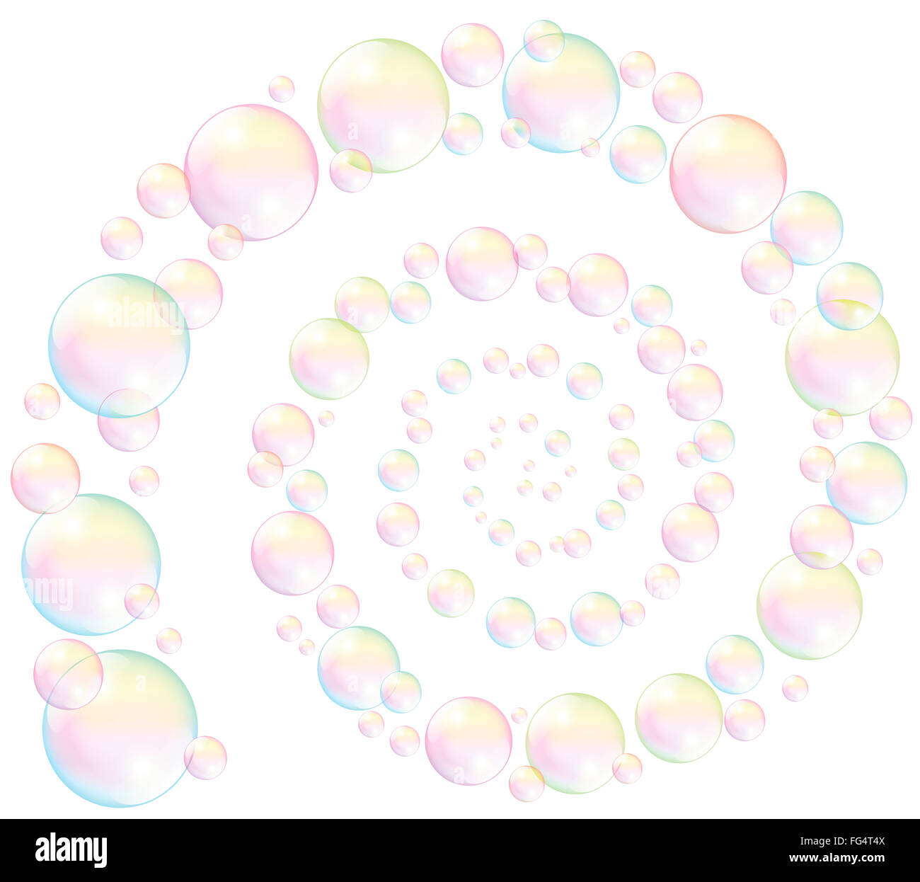 Soap bubbles spiral - illustration on white background. Stock Photo