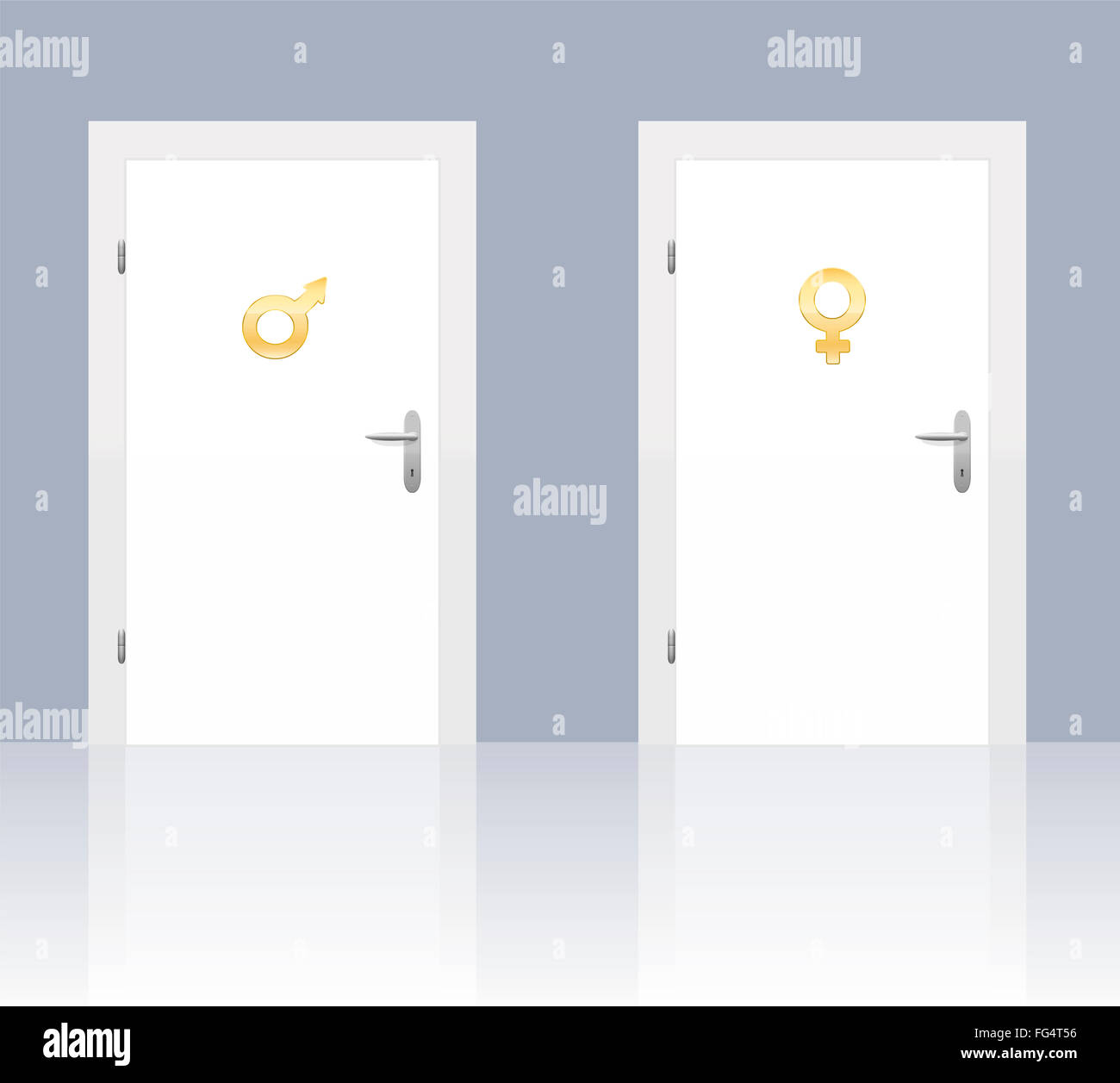 Male and female symbols on two doors - illustration. Stock Photo