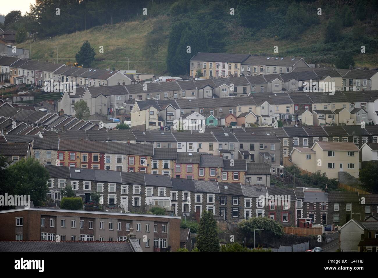 General view of Tonypandy in the Rhondda Valleys, South Wales. Stock Photo